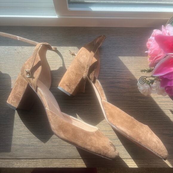 J. CREW Maisie Light Brown Suede Ankle Strap D’orsey Heels Pumps Women’s Sz 12 - Picture 1 of 7